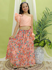 Chanderi Lehenga Choli Set for Kids - Peach | BR23LC55PHB