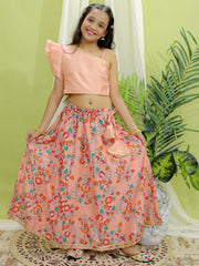 Chanderi Lehenga Choli Set for Kids - Peach | BR23LC55PHB