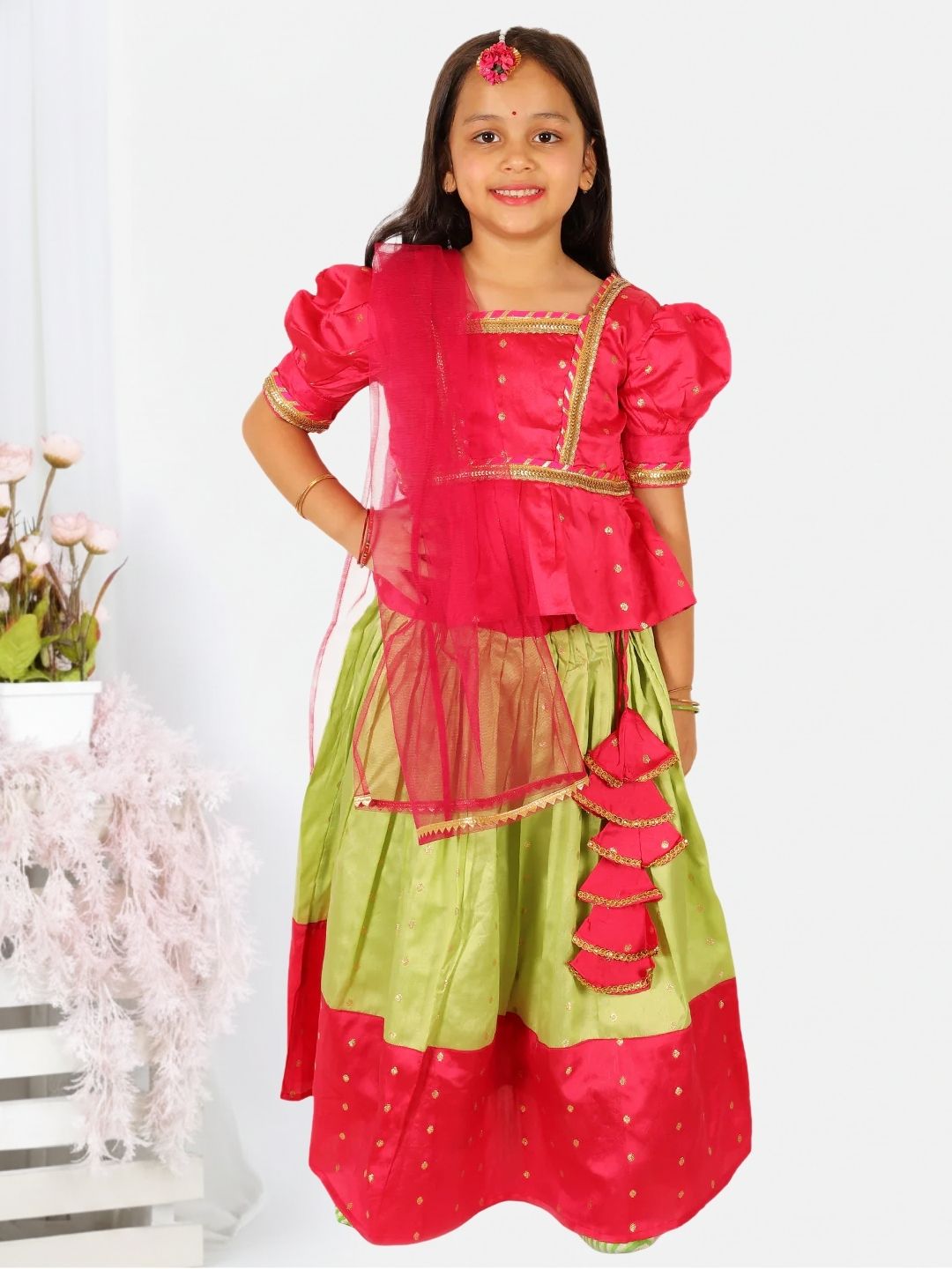 Lehenga Choli Set for Girls - Pink | BR23LC59PIB | DesiQlo