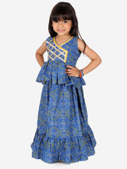 Pure Cotton Lehenga Choli Set for Girls - Blue | BR23LC62BLB