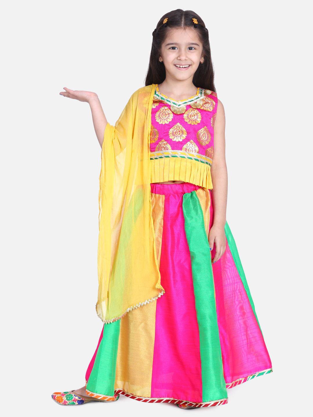 Silk Blend Lehenga Choli Set for Kids - Pink | BR23LC63PIA | DesiQlo