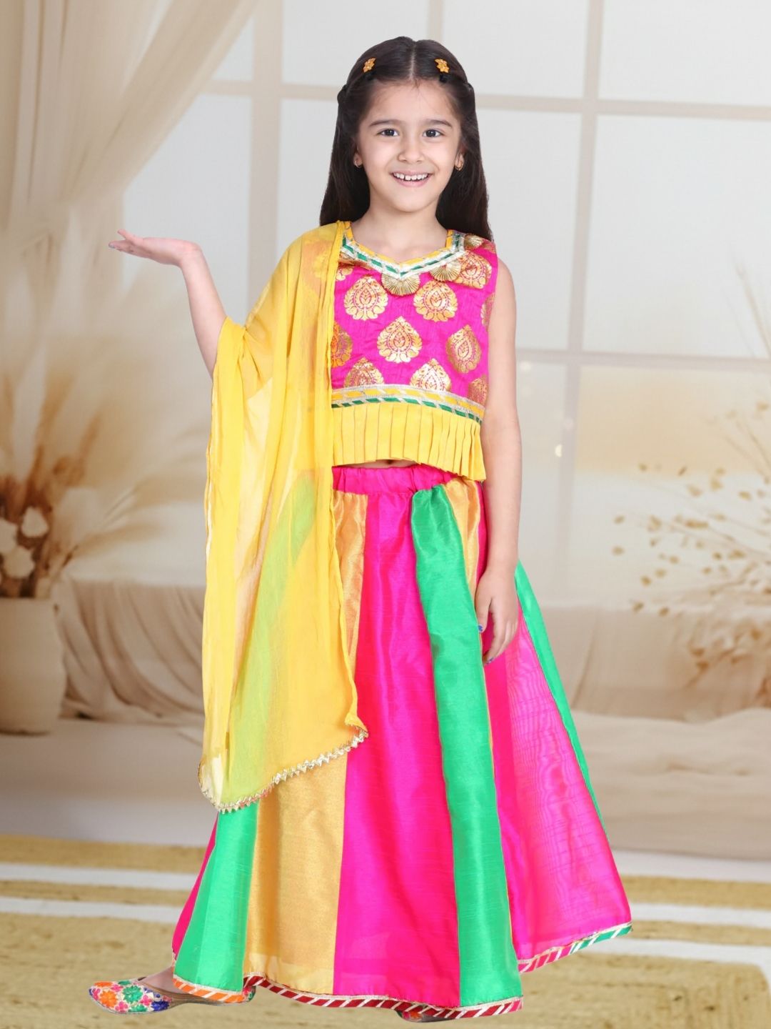 Silk Blend Lehenga Choli Set for Kids - Pink | BR23LC63PIA | DesiQlo