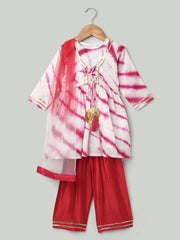 Hand Dyed Chanderi Silk Kurti Pant with Dupatta for Girls- Red-BR23SU34RDB