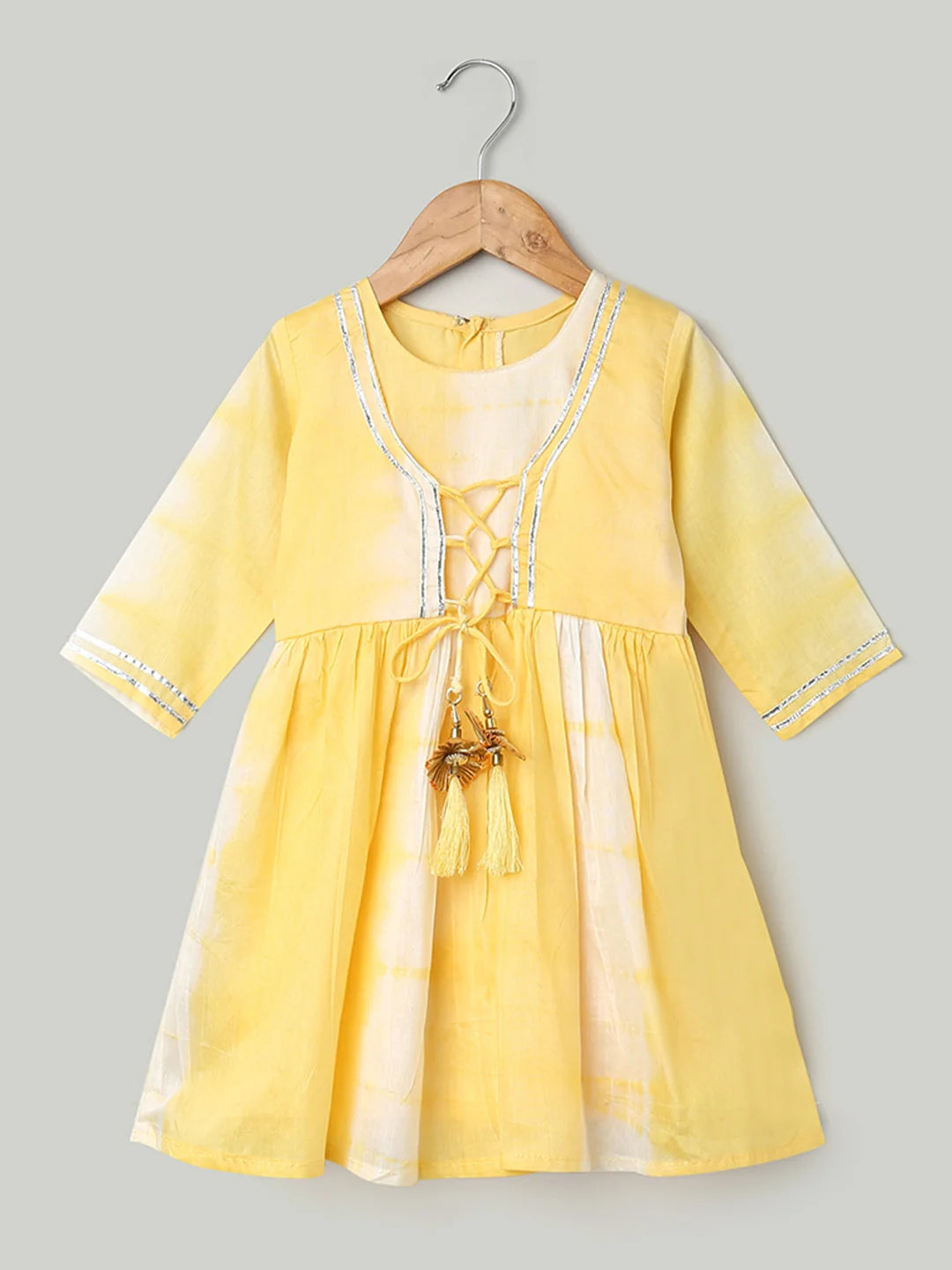 Yellow Chanderi Silk Kurti Pant Set for Girls | Indian Wear