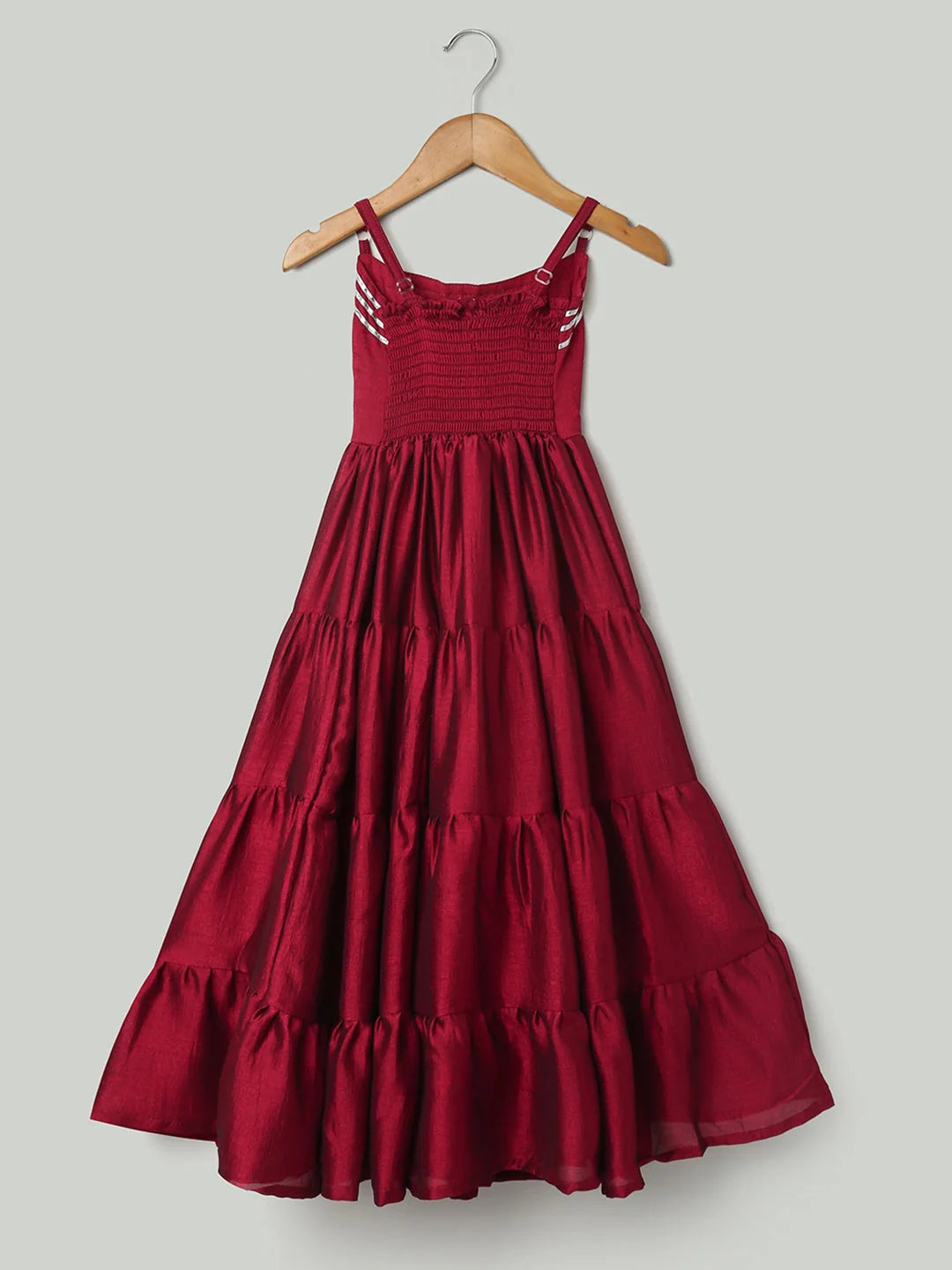 Wine Tier Gown with Sequined Net Dupatta | Flower Girl Dresses