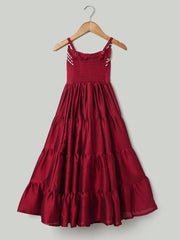 Tier Gown with Sequined Net Dupatta for Girls- Wine-BR24DR77WNB