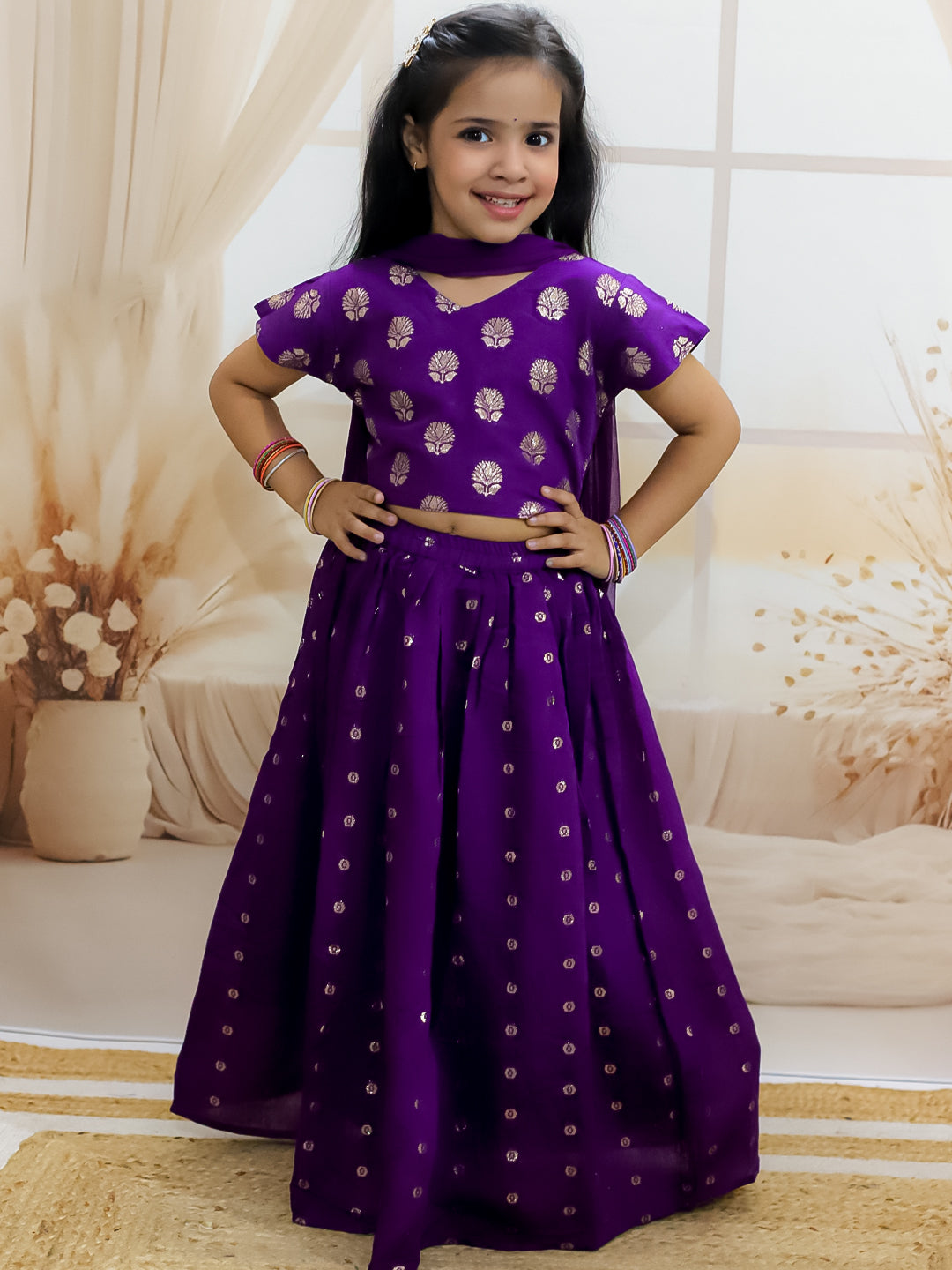 Lehenga Choli Set for Girls - Purple | BR24LC77PRA | DesiQlo