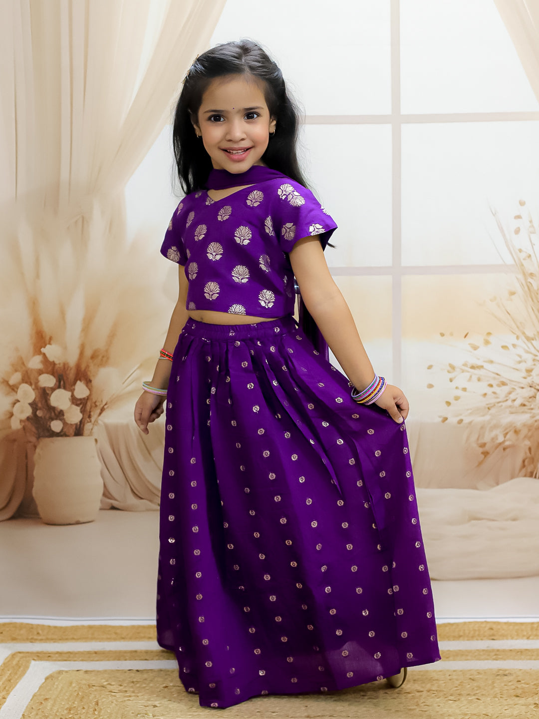 Lehenga Choli Set for Girls - Purple | BR24LC77PRA | DesiQlo