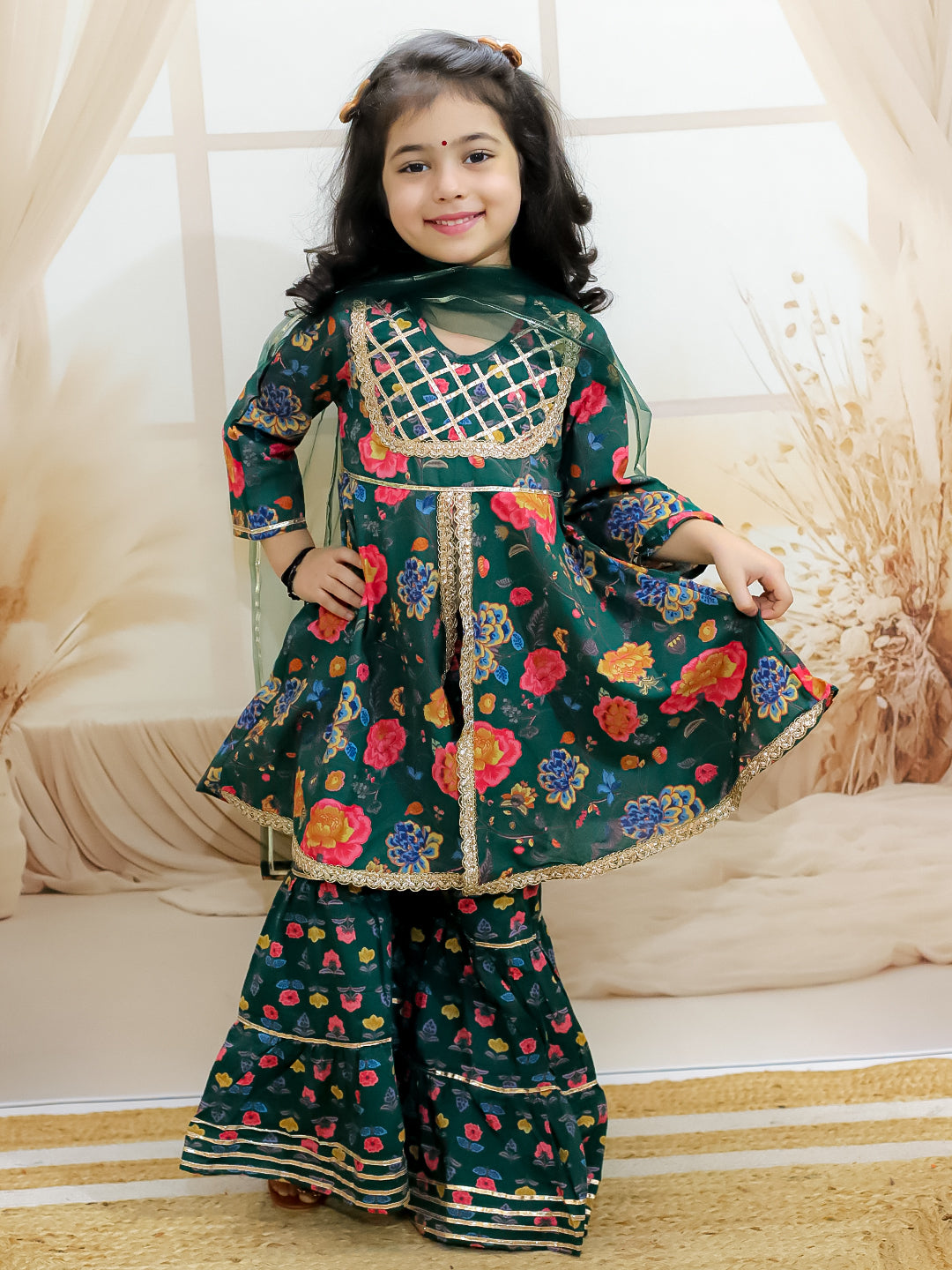 Ethnic Suit Set for Girls - Green | BR24SU58GRA | DesiQlo