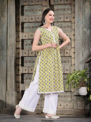 Women's Geometric Printed Cotton Pleated Kurta-BRAZIL