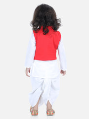 Cotton Flax Dhoti Kurta Set for Boys - Red | BS22DK35RDC