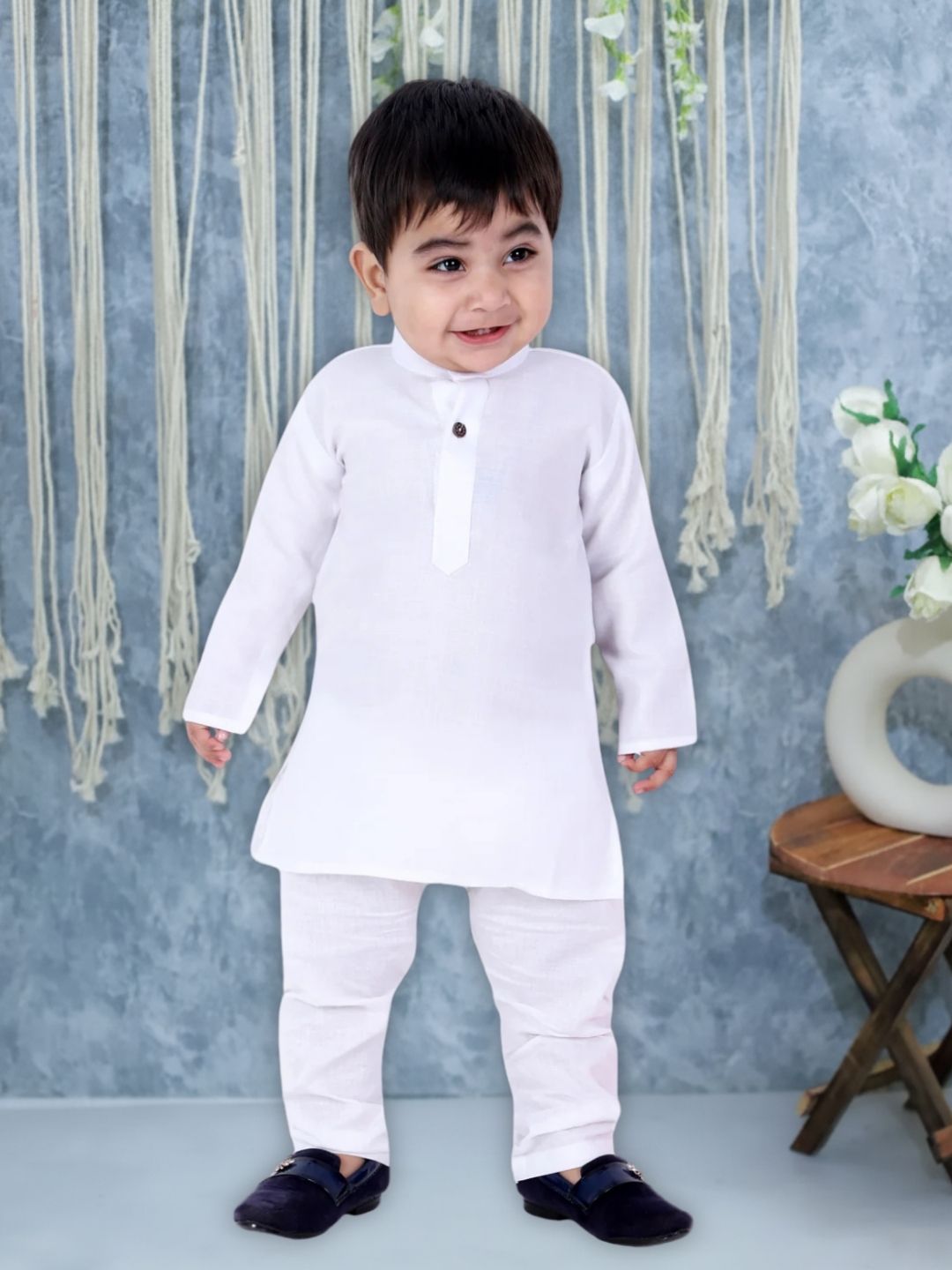 Cotton Kurta Pajama Set for Kids - White | BS22KP22WHA | DesiQlo
