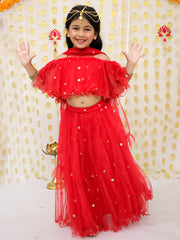 Net Lehenga Choli Set for Kids - Maroon | BS22LC34RDD