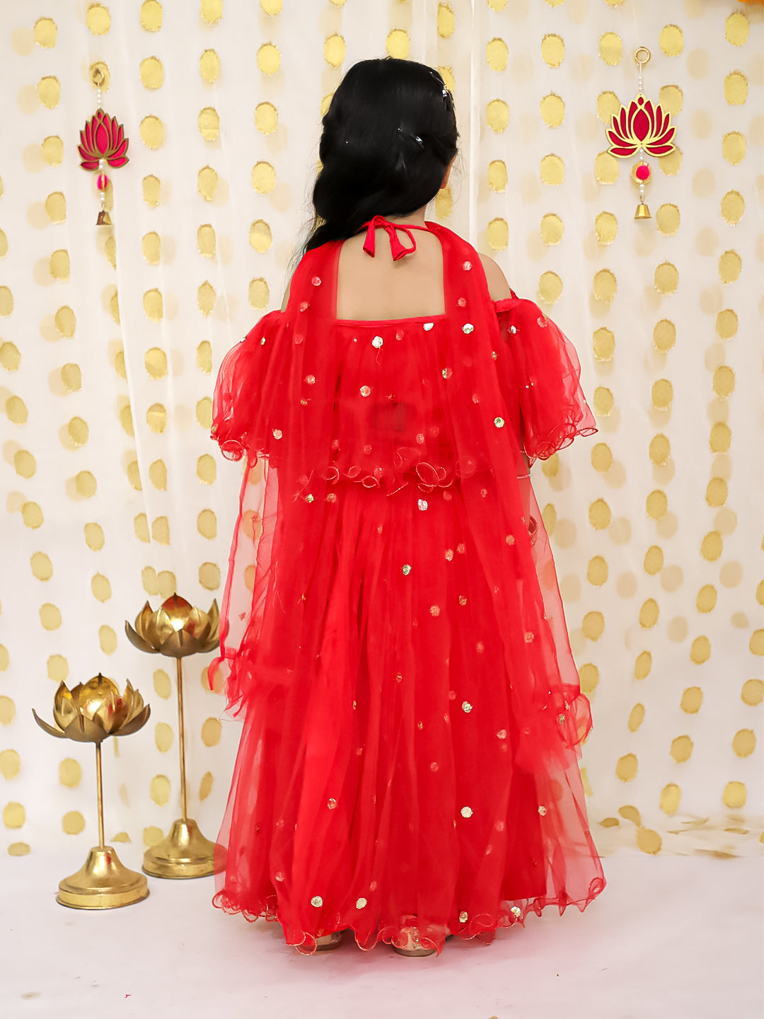 Net Lehenga Choli Set for Kids - Maroon | BS22LC34RDD | DesiQlo