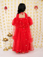 Net Lehenga Choli Set for Kids - Maroon | BS22LC34RDD