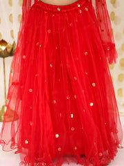 Net Lehenga Choli Set for Kids - Maroon | BS22LC34RDD