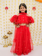 Net Lehenga Choli Set for Kids - Maroon | BS22LC34RDD