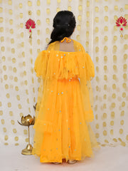 Net Lehenga Choli Set for Kids - Yellow | BS22LC34YWD