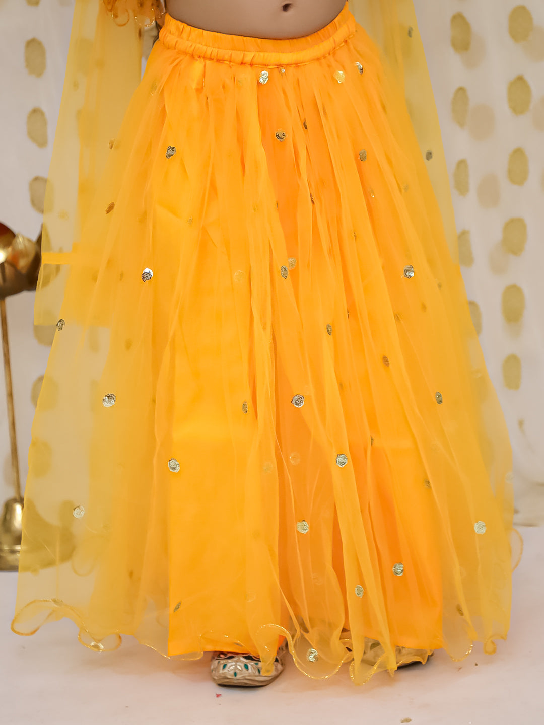 Net Lehenga Choli Set for Kids - Yellow | BS22LC34YWD | DesiQlo