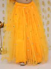 Net Lehenga Choli Set for Kids - Yellow | BS22LC34YWD
