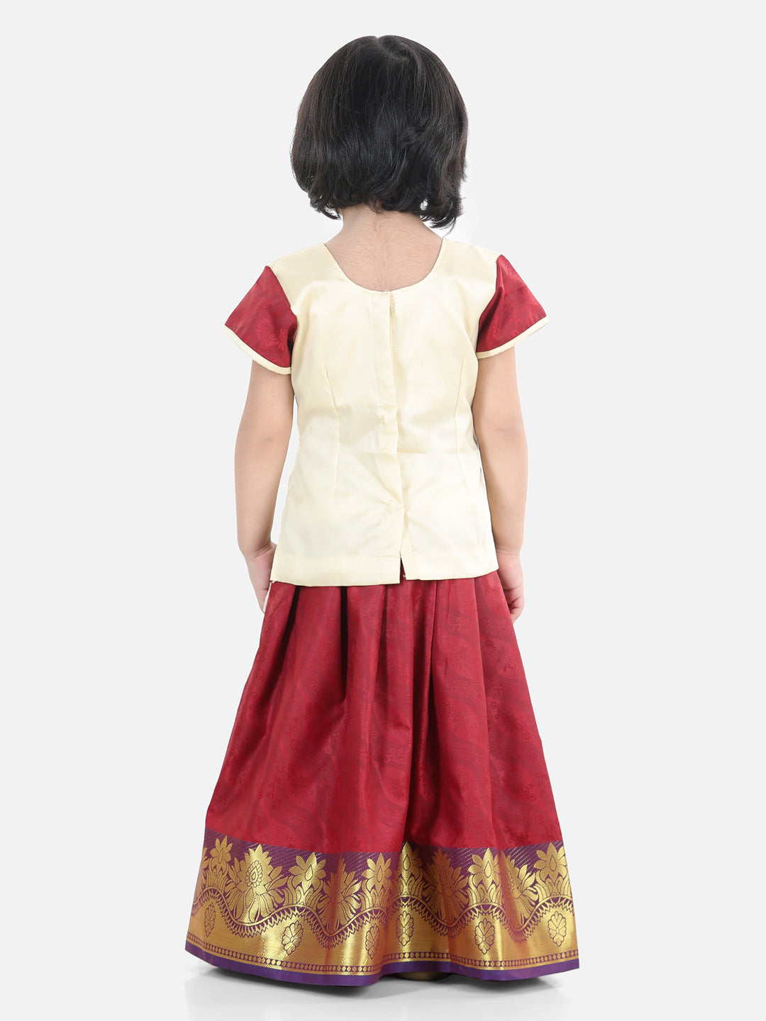 Silk Blend Lehenga Choli Set for Kids - Off White | BS22SI09CRA | DesiQlo