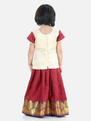 Silk Blend Lehenga Choli Set for Kids - Off White | BS22SI09CRA