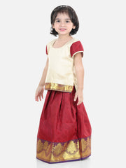 Silk Blend Lehenga Choli Set for Kids - Off White | BS22SI09CRA
