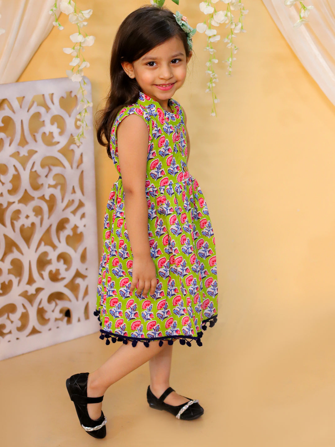 Pure Cotton Dress for Girls - Green | BS23DR50GRB | DesiQlo