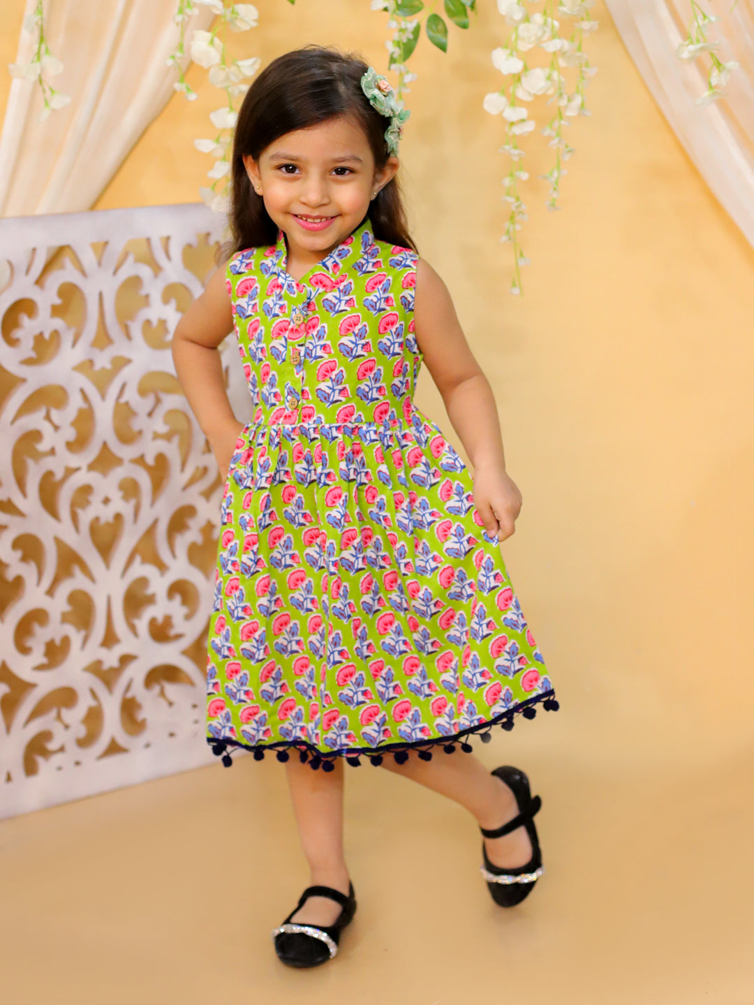 Pure Cotton Dress for Girls - Green | BS23DR50GRB | DesiQlo