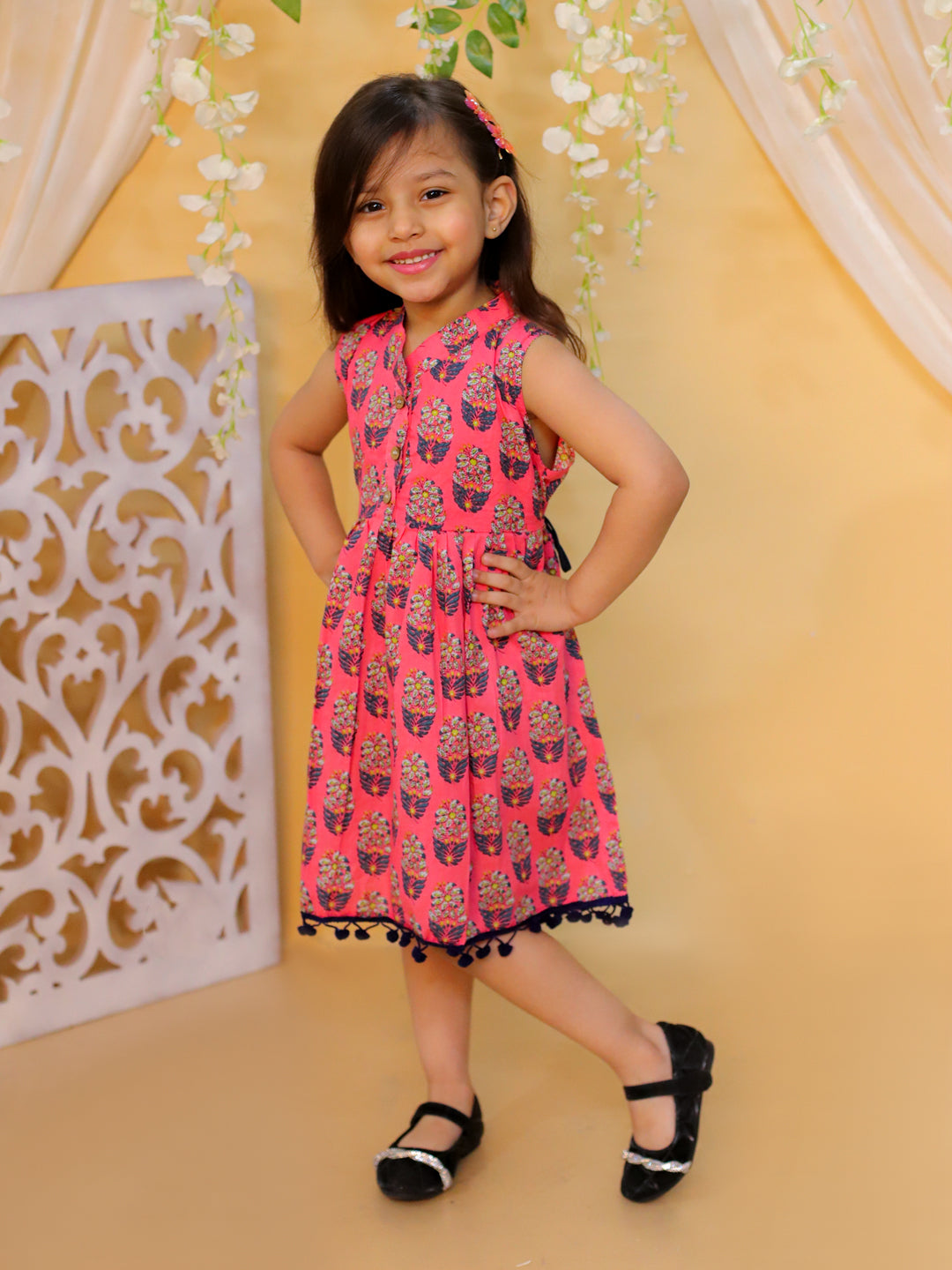 Pure Cotton Dress for Girls - Pink | BS23DR50PIB | DesiQlo