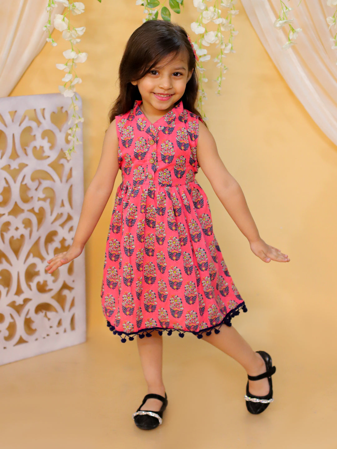 Pure Cotton Dress for Girls - Pink | BS23DR50PIB | DesiQlo