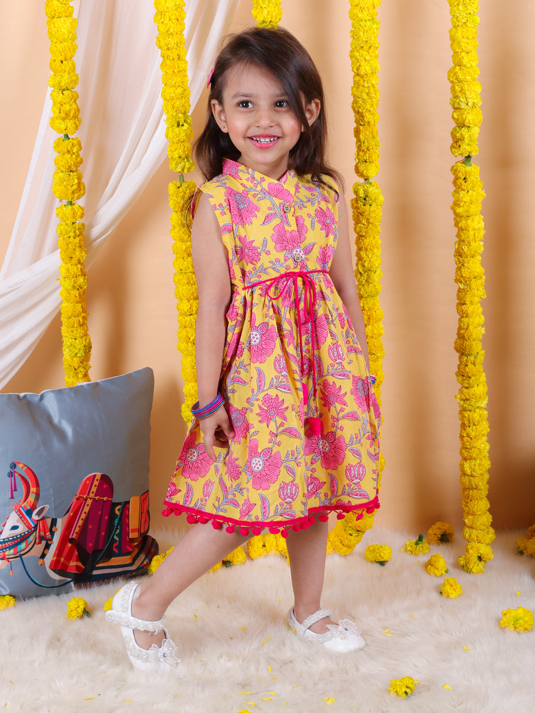 Pure Cotton Dress for Girls - Yellow | BS23DR50YWB | DesiQlo