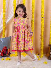 Pure Cotton Dress for Girls - Yellow | BS23DR50YWB