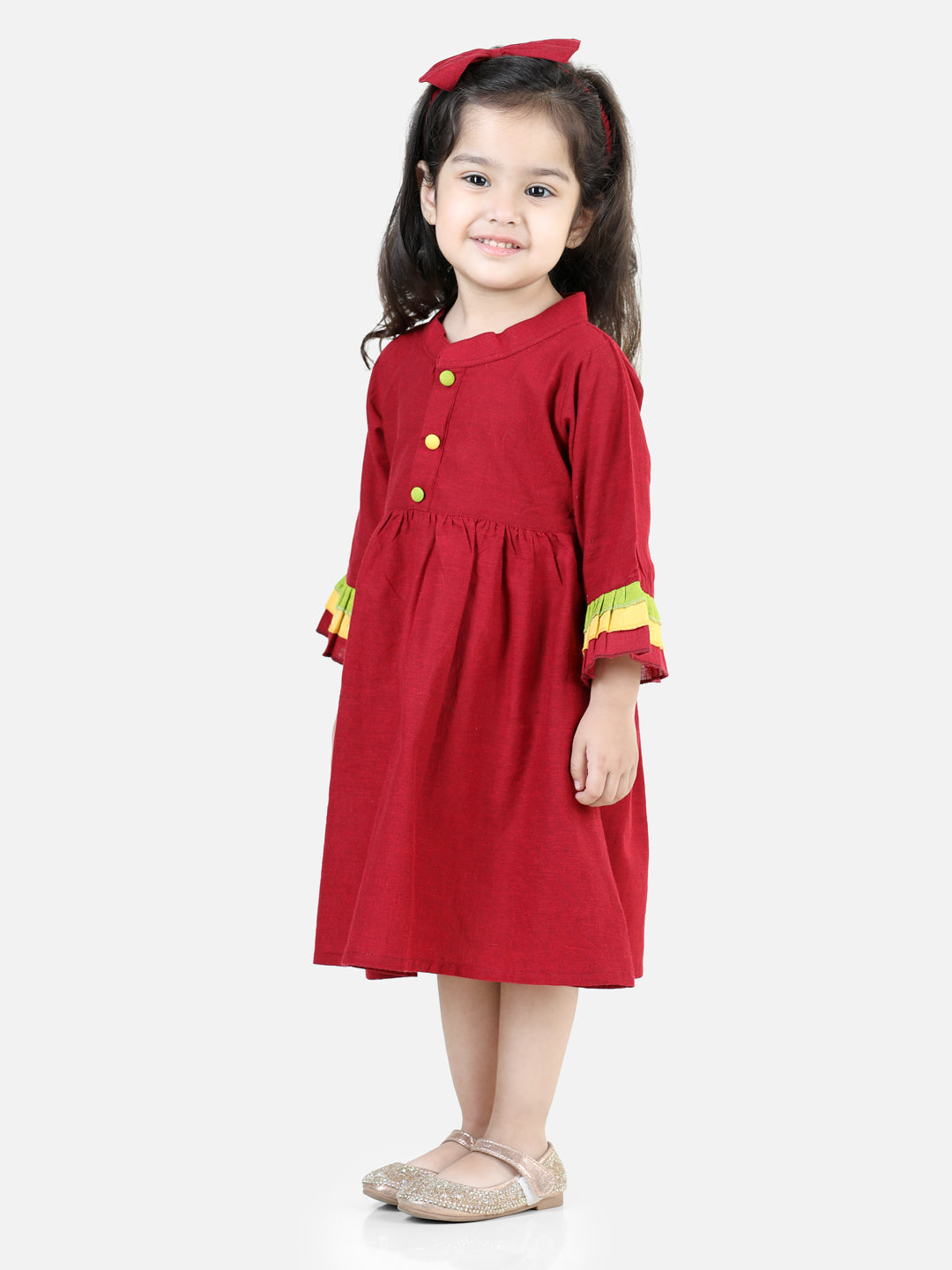 Cotton Dress for Girls - Maroon | BS23DR55MRA | DesiQlo