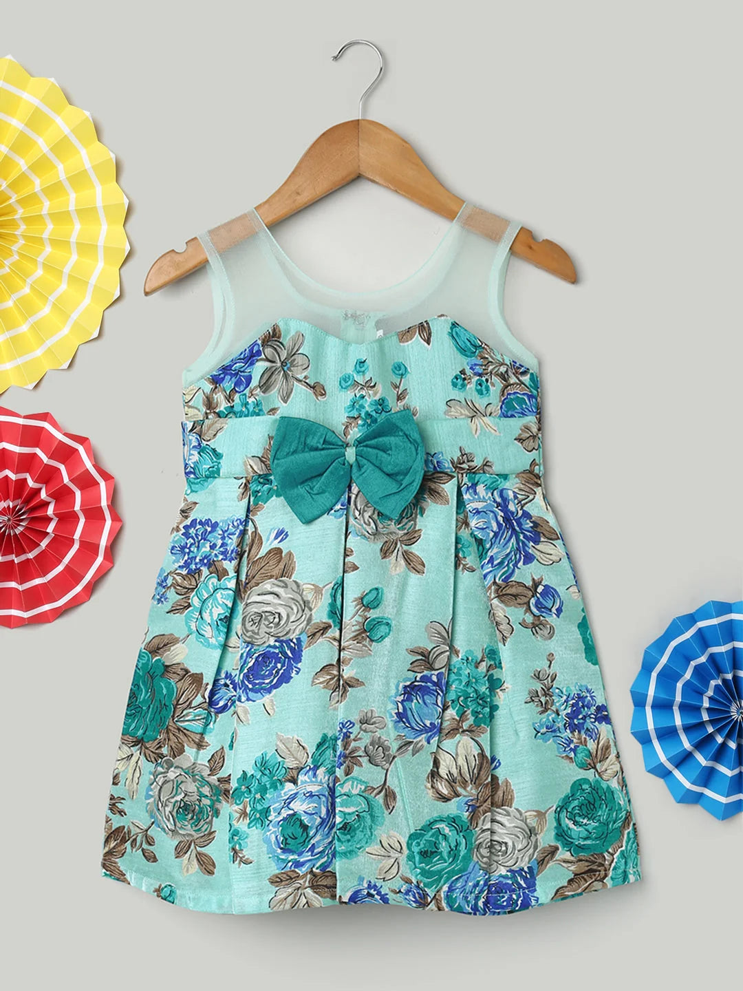Blue Floral Print Party Frock - Stylish Girls Kids Dresses Online