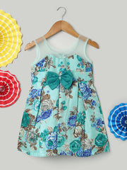 Floral Print Party Frock for Girls- Blue-BS23DR57BLB