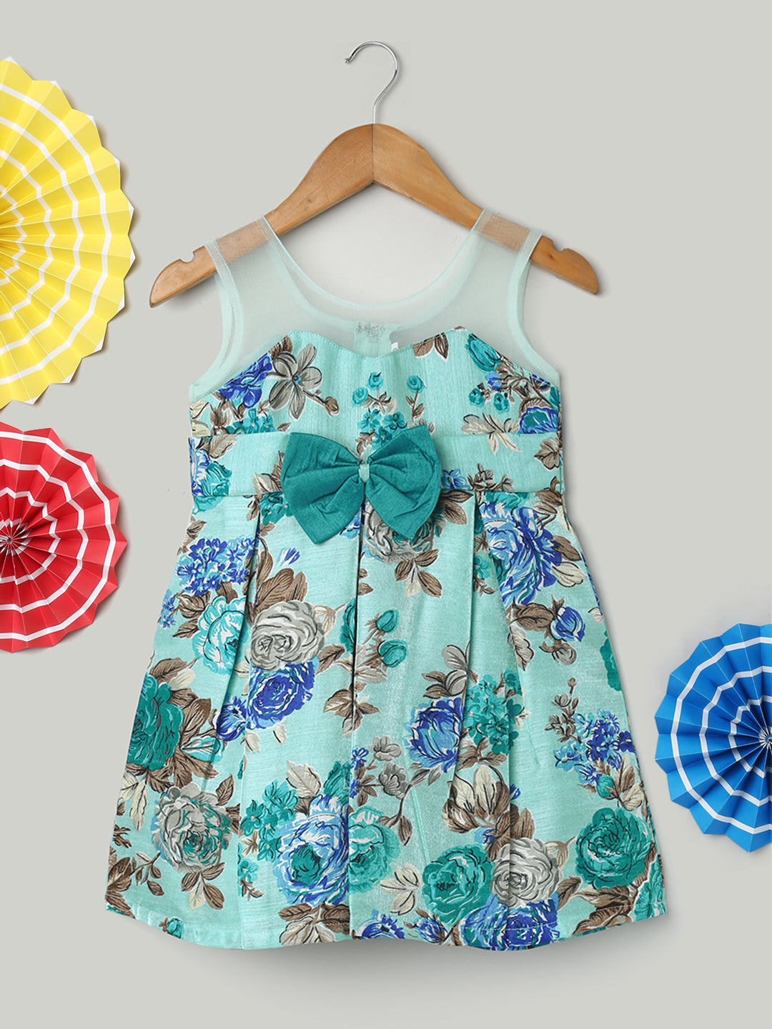 Blue Floral Print Party Frock - Stylish Girls Kids Dresses Online
