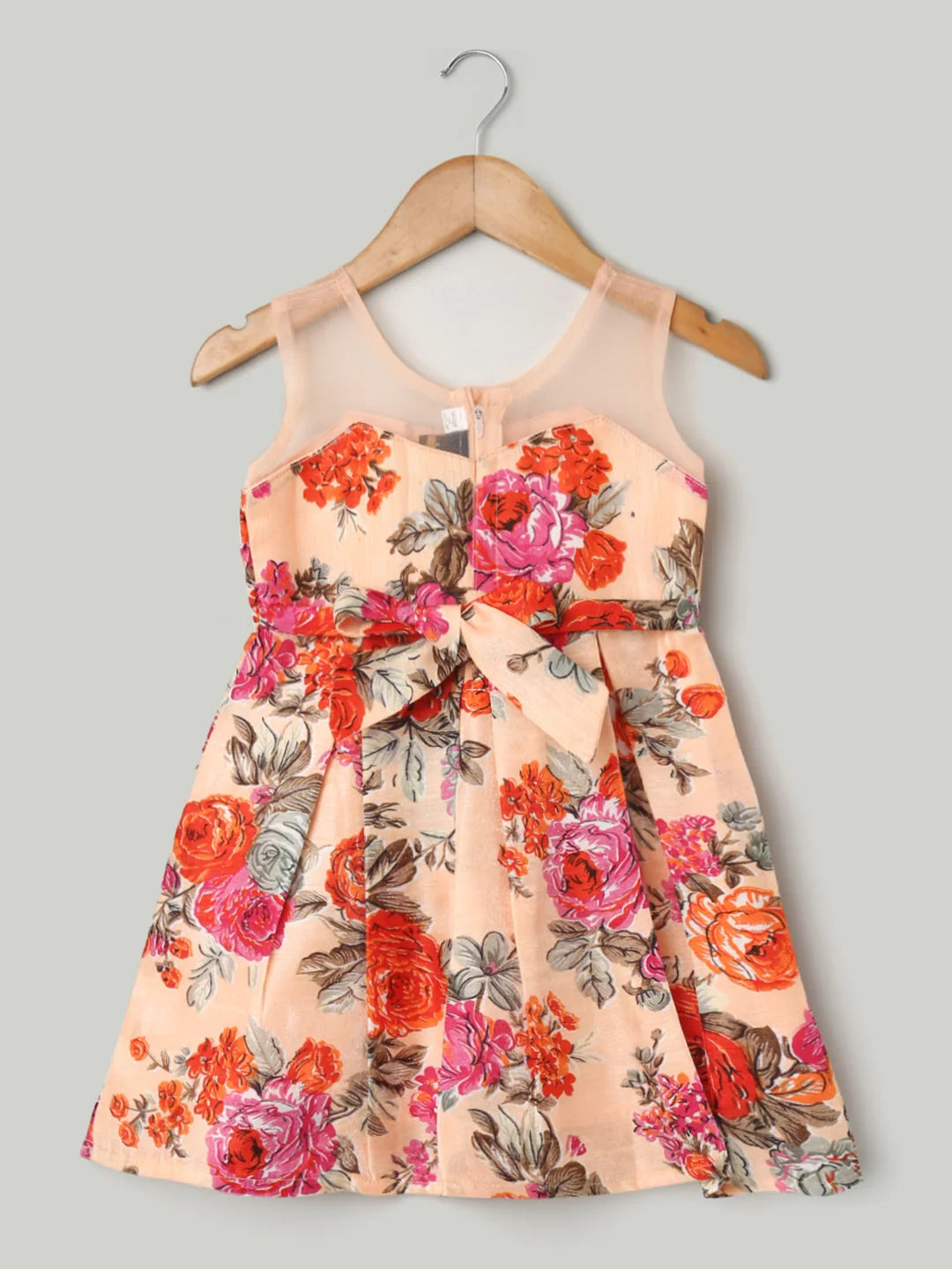 Floral Print Party Frock for Girls- Orange-BS23DR57ORB