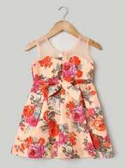 Floral Print Party Frock for Girls- Orange-BS23DR57ORB