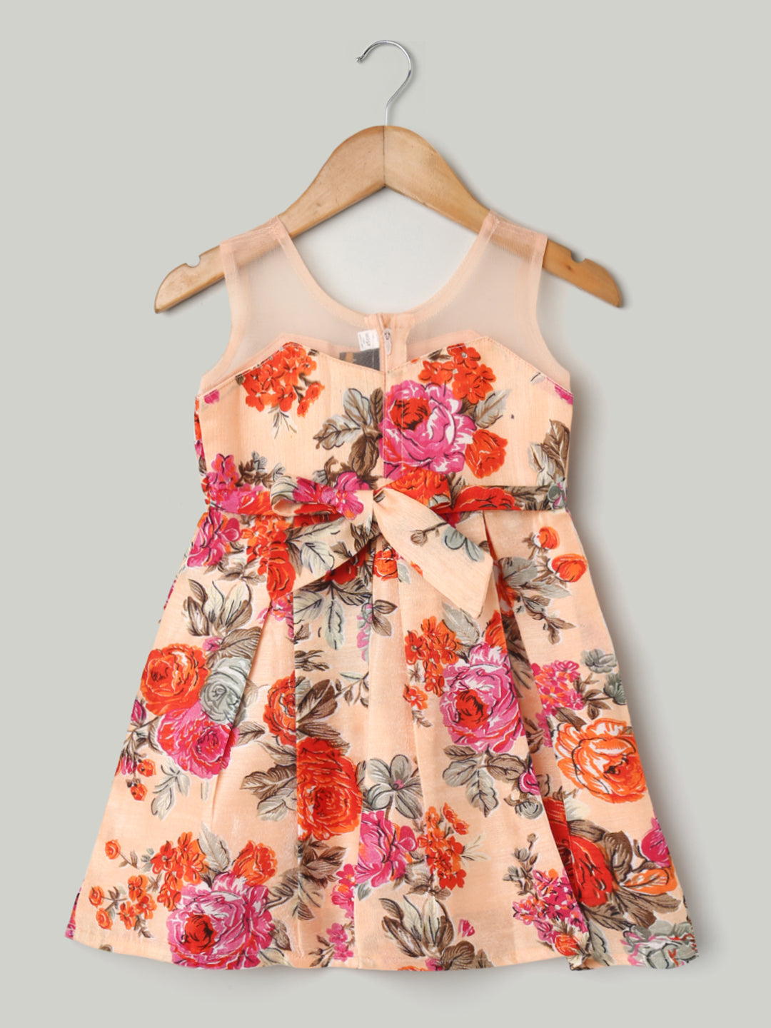 Floral Print Party Frock for Girls - Orange Polyester Dress