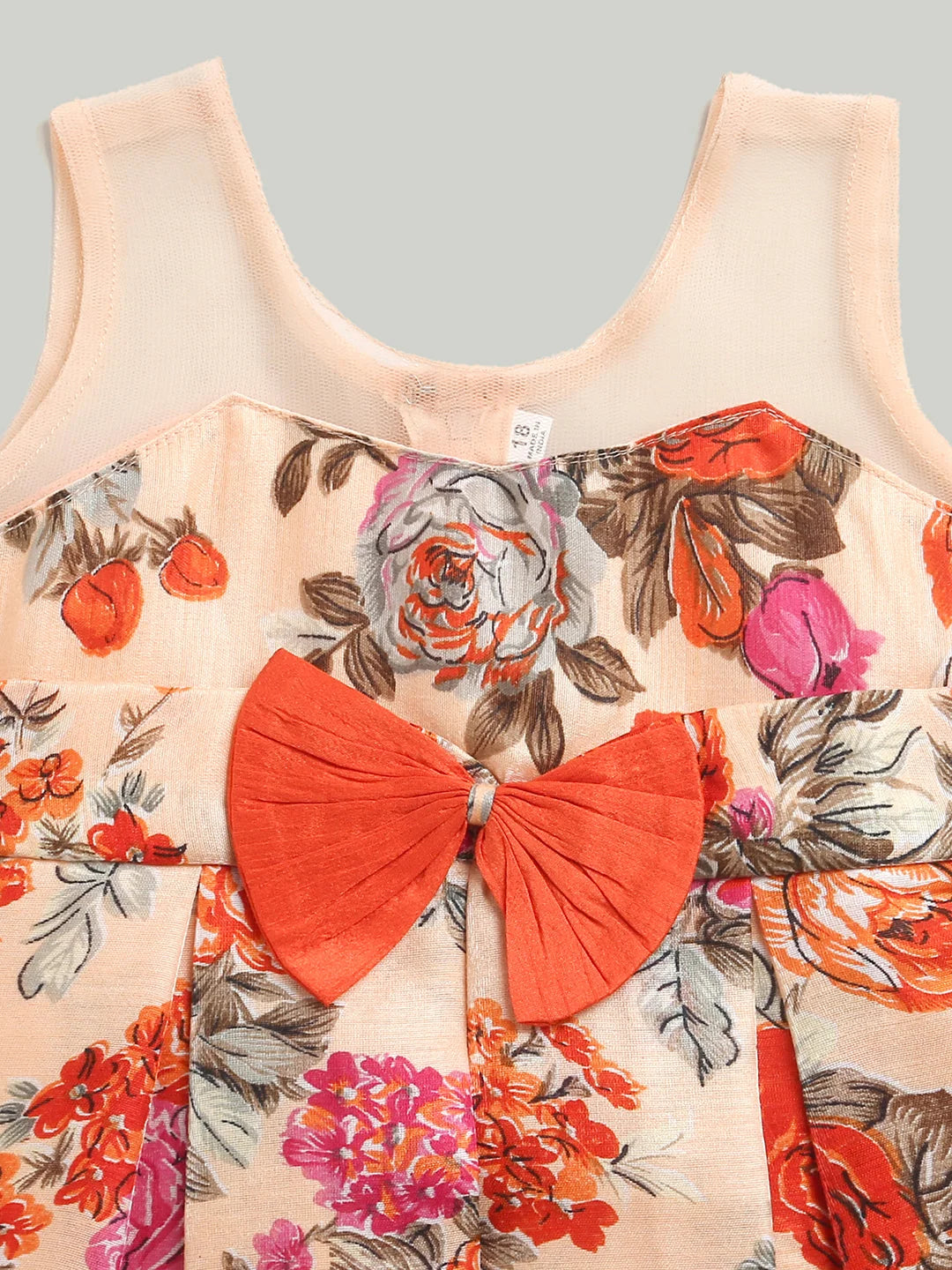 Floral Print Party Frock for Girls - Orange Polyester Dress
