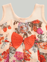Floral Print Party Frock for Girls- Orange-BS23DR57ORB
