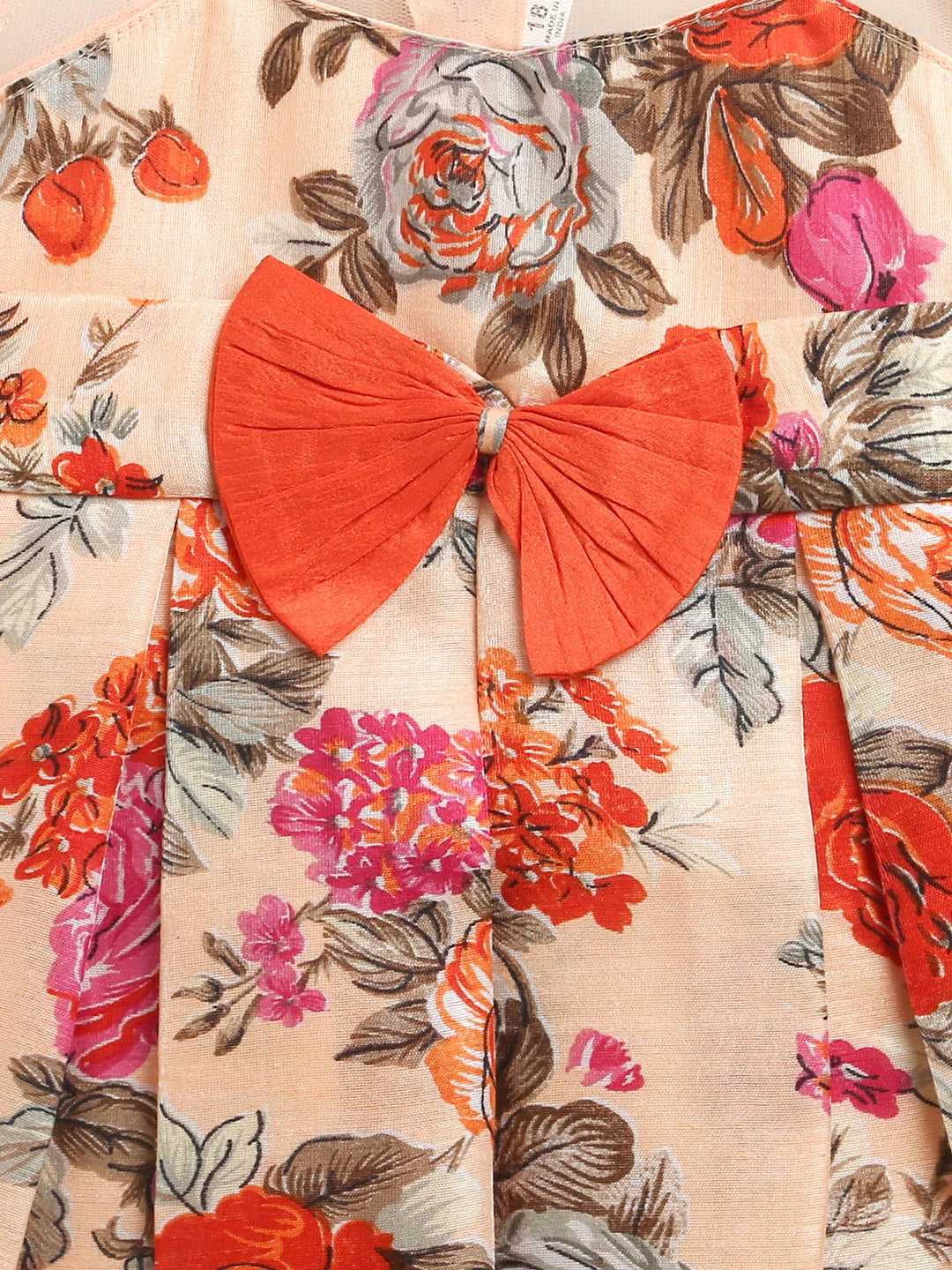 Floral Print Party Frock for Girls - Orange Polyester Dress