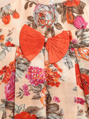 Floral Print Party Frock for Girls- Orange-BS23DR57ORB
