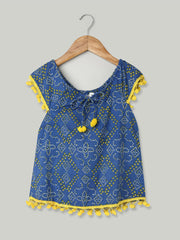 Pure Cotton Jhabla Frock for Girls- Blue-BS23IN27INB