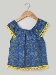 Pure Cotton Jhabla Frock for Girls- Blue-BS23IN27INB