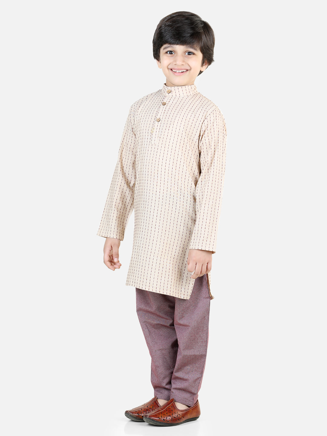 Cotton Blend Kurta Pajama Set for Kids - Beige | BS23KP39MRA | DesiQlo