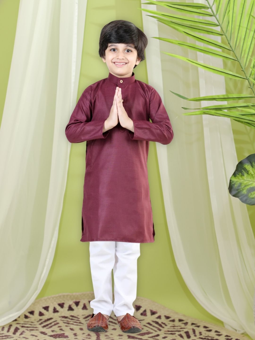 Cotton Kurta Pajama Set for Boys - Maroon | BS23KP43PRA