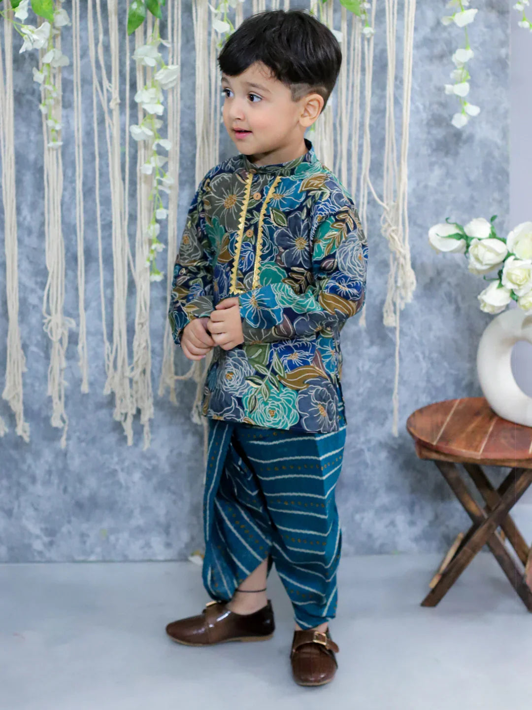 Cotton Blend Dhoti Kurta Set for Boys - Blue | BS24DK59BLA | DesiQlo