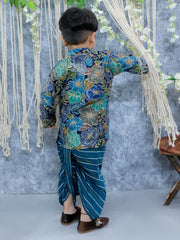 Cotton Blend Dhoti Kurta Set for Boys - Blue | BS24DK59BLA